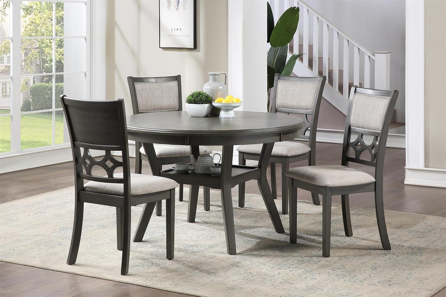 Gray Round Wood Dining Table Set with 4 Chairs