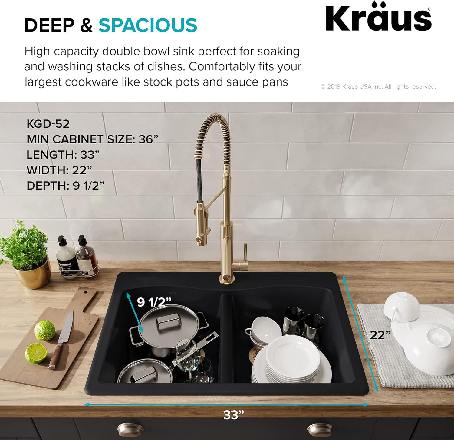 KRAUS Forteza™ 33" L Dual Mount 50/50 Double Bowl Granite Kitchen Sink