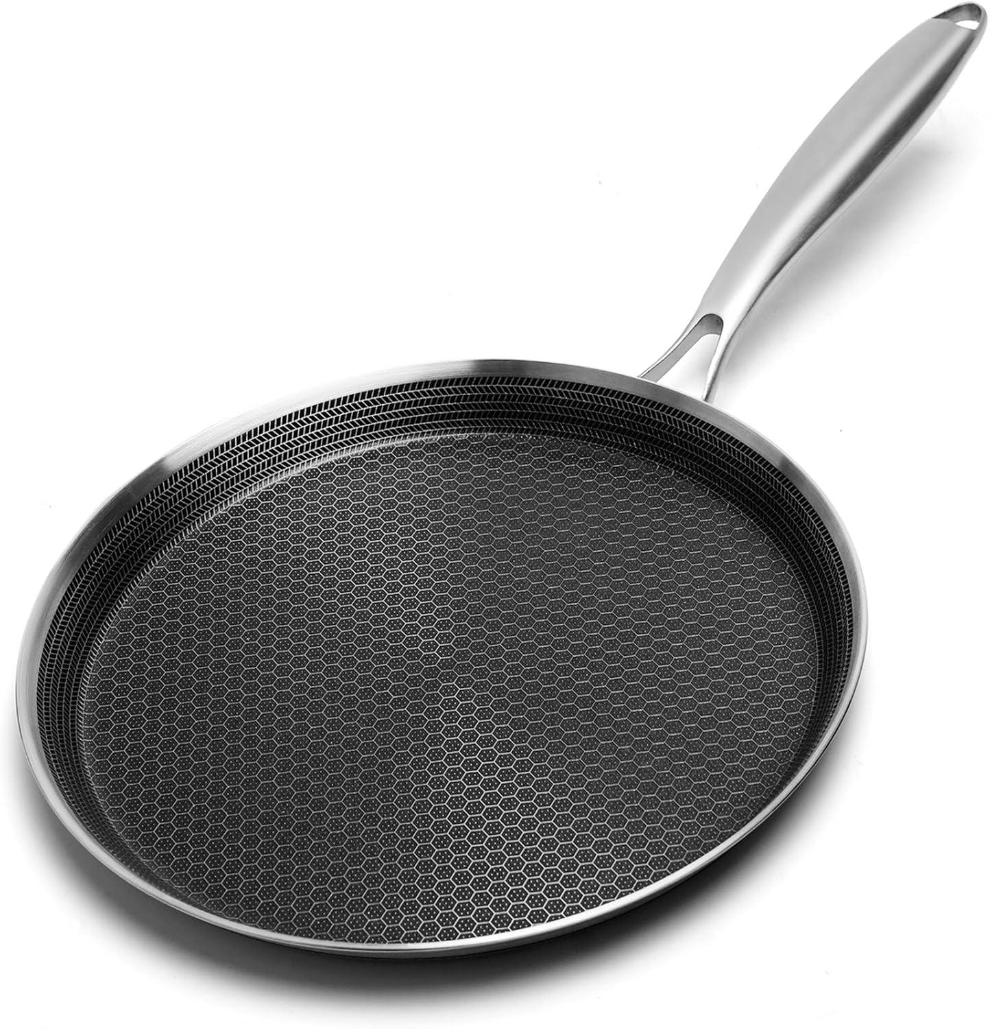 Innerwell 11'' Stainless Stee Nonstick Crepe Panl Honeycomb Coating Flat Skillet Tawa Dosa Tortilla Pan PFOA-Free,Omelet Pan with All Stove Tops Available