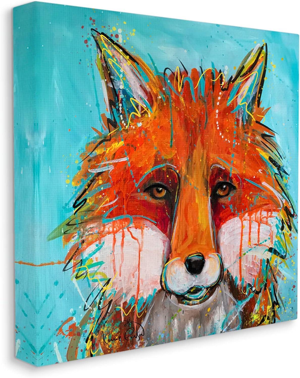 Stupell Industries Vivid Red Fox Street Style Paint Speckle Painting Gallery Wrapped Canvas Print Wall Art, Design by Karrie Evenson