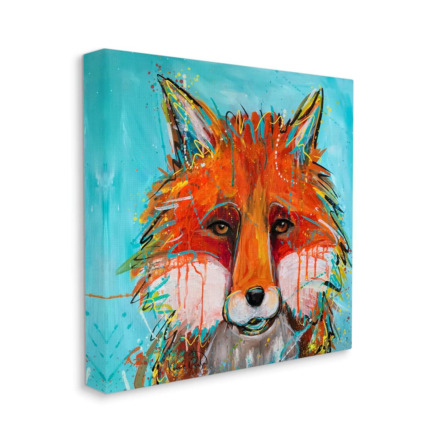 Stupell Industries Vivid Red Fox Street Style Paint Speckle Painting Gallery Wrapped Canvas Print Wall Art, Design by Karrie Evenson