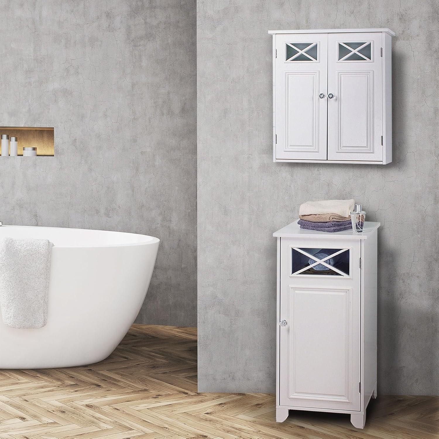 Dawson Two Doors Wall Cabinet White - Elegant Home Fashions: Traditional Style, Semi-Gloss Finish, Bathroom Storage
