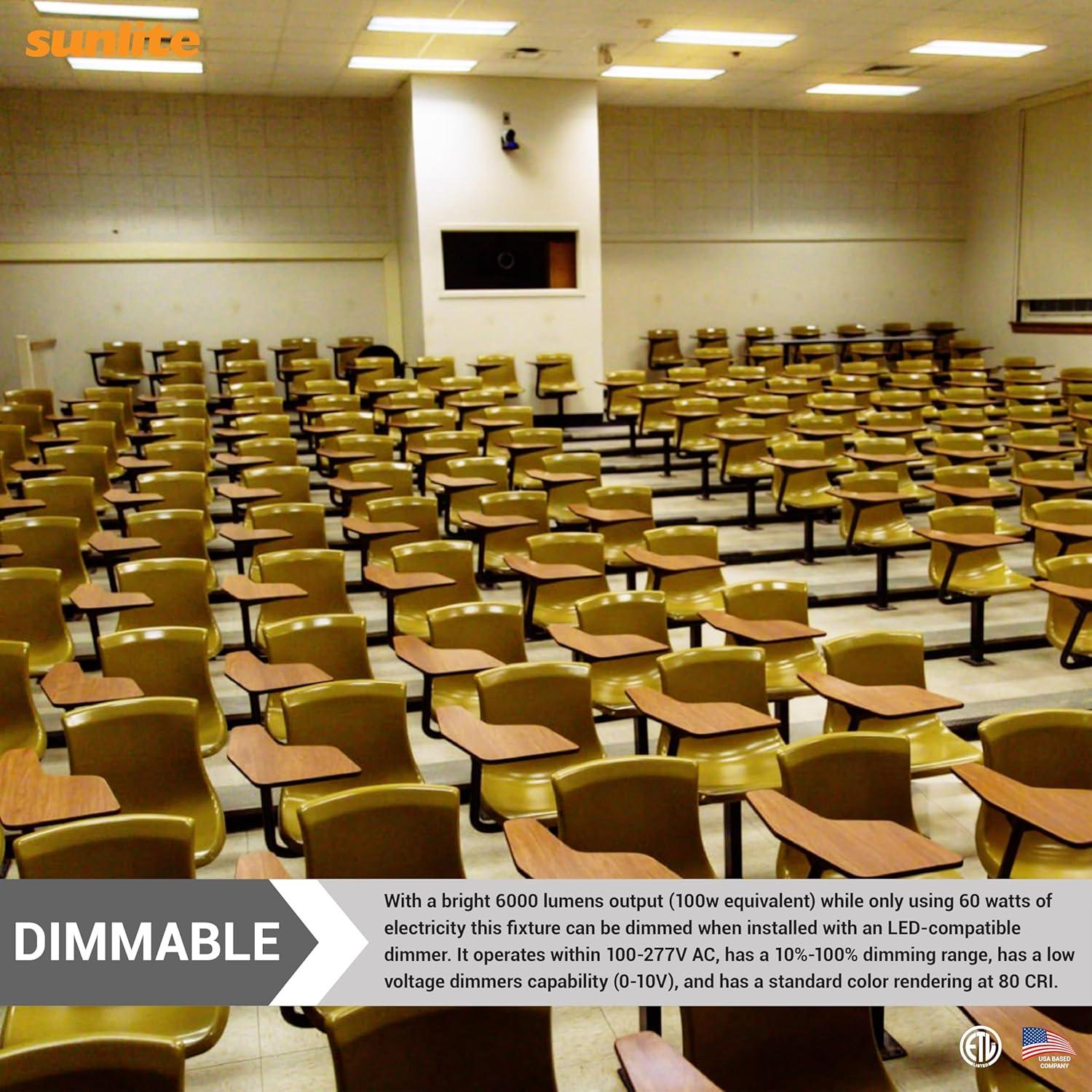 2Pk Sunlite 85380-SU 60w 2X4 LED Flat Panel Fixture White Warm White 3000K