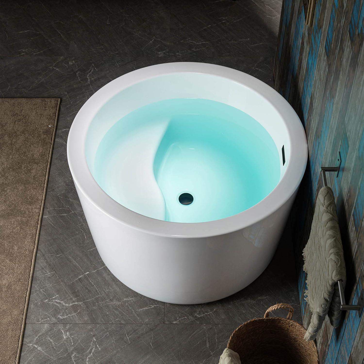 WOODBRIDGE 41" Acrylic Freestanding Bathtub Contemporary Soaking Tub, White Acrylic,Matte Black Drain/Overflow