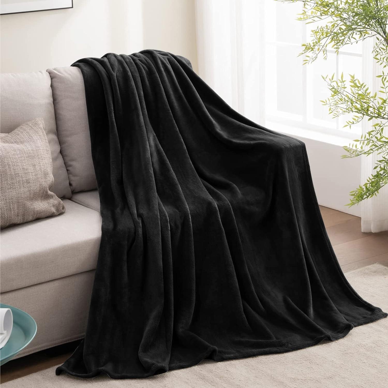 BEDELITE Fleece Blanket Black Throw Blankets for Couch & Bed, Luxury Plush Cozy Fuzzy Blanket 50x60 inches, Super Soft Warm Lightweight Throw Blanket for Travel Camping