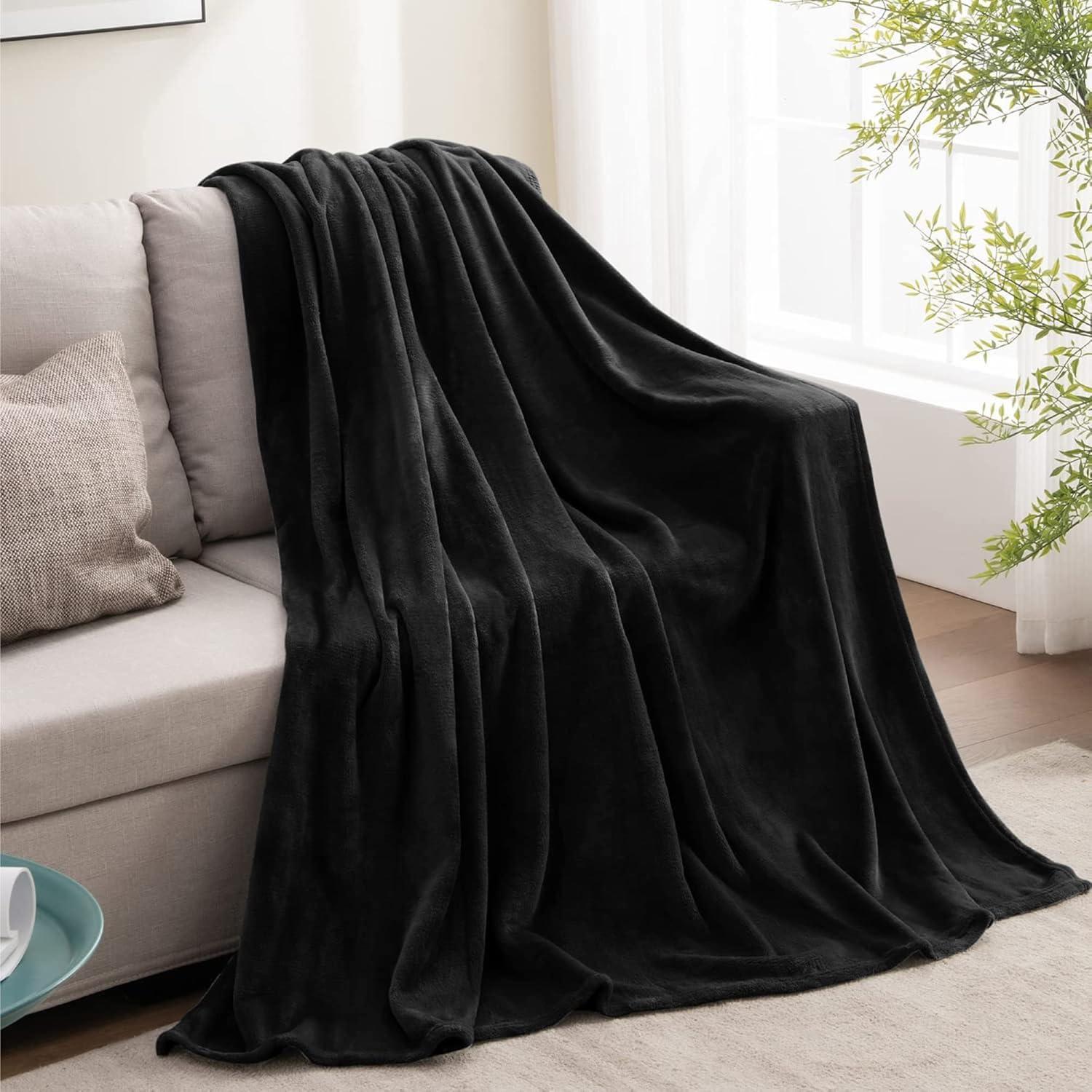 BEDELITE Fleece Blanket Black Throw Blankets for Couch & Bed, Luxury Plush Cozy Fuzzy Blanket 50x60 inches, Super Soft Warm Lightweight Throw Blanket for Travel Camping