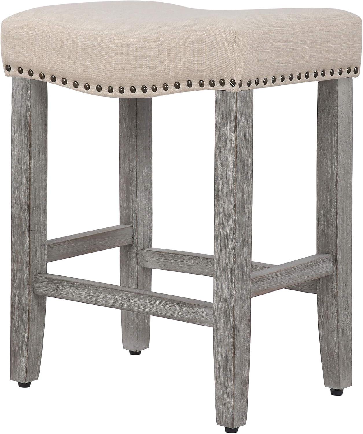 Polytrends Jameson Upholstered Polyester 24" Counter Stool - Gray Legs/ Saddle Seat Antique Gray/Gray Wood Polyester Fabric 250lbs