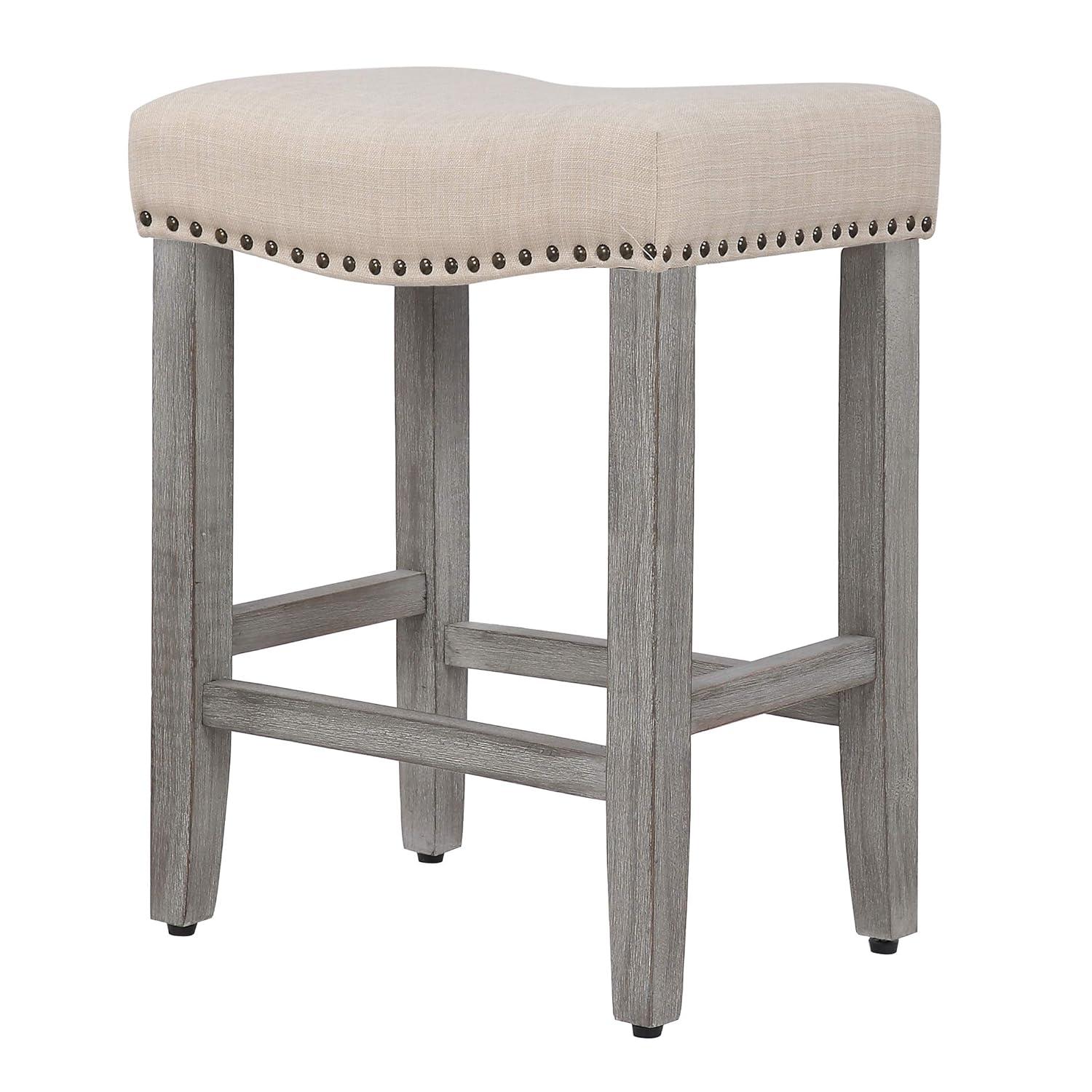 Polytrends Jameson Upholstered Polyester Gray 24 Inch Counter Stool (Set Of 2) Antique Gray/Beige Metal Foam Upholstered Foam Cabin & Lodge