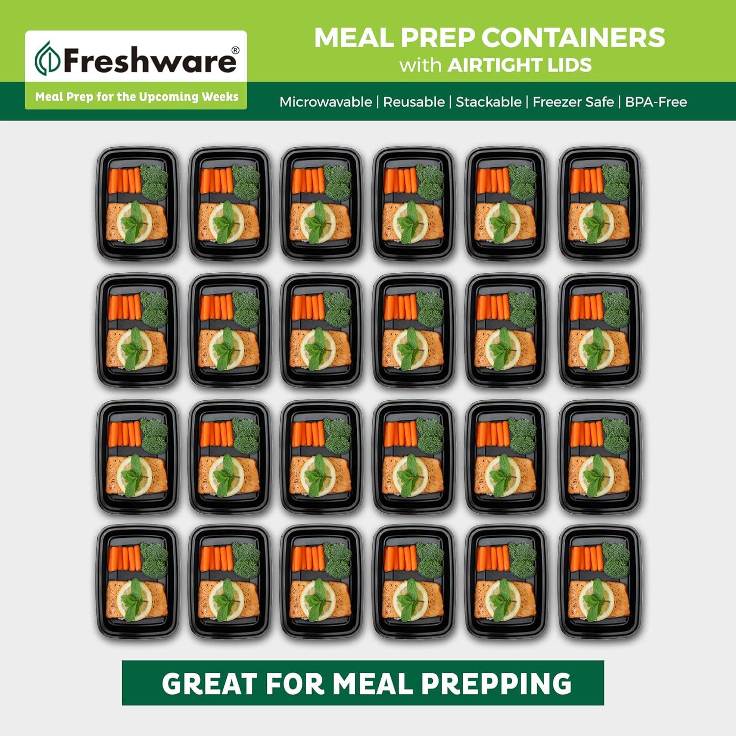 Freshware Meal Prep Containers [50 Pack] 1 Compartment Food Storage Containers with Lids, Bento Box, BPA Free, Stackable, Microwave/Dishwasher/Freezer Safe (16 oz) 1-Compartment, 50-Pack, 16 ounce