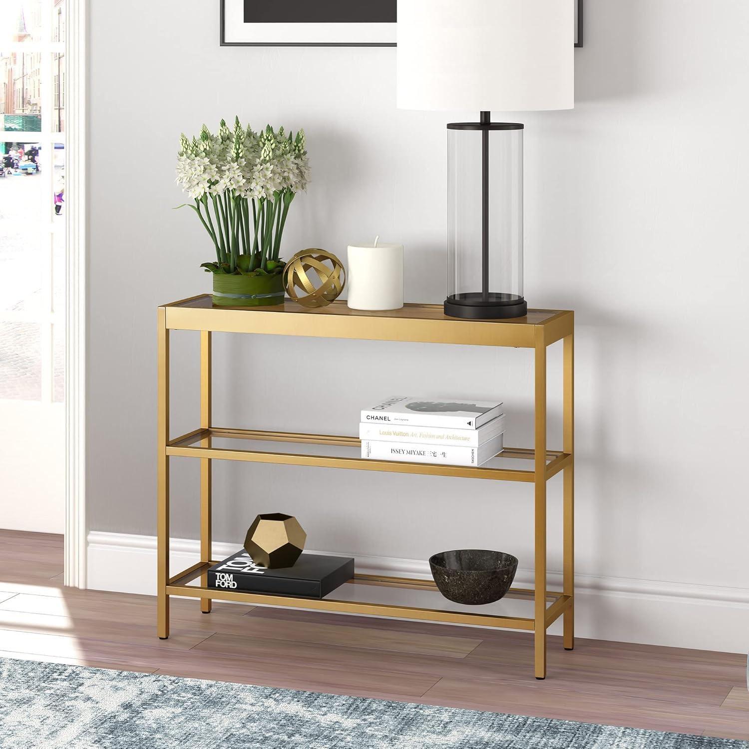 Evelyn&Zoe Alexis 36" Wide Rectangular Console Table, Brass