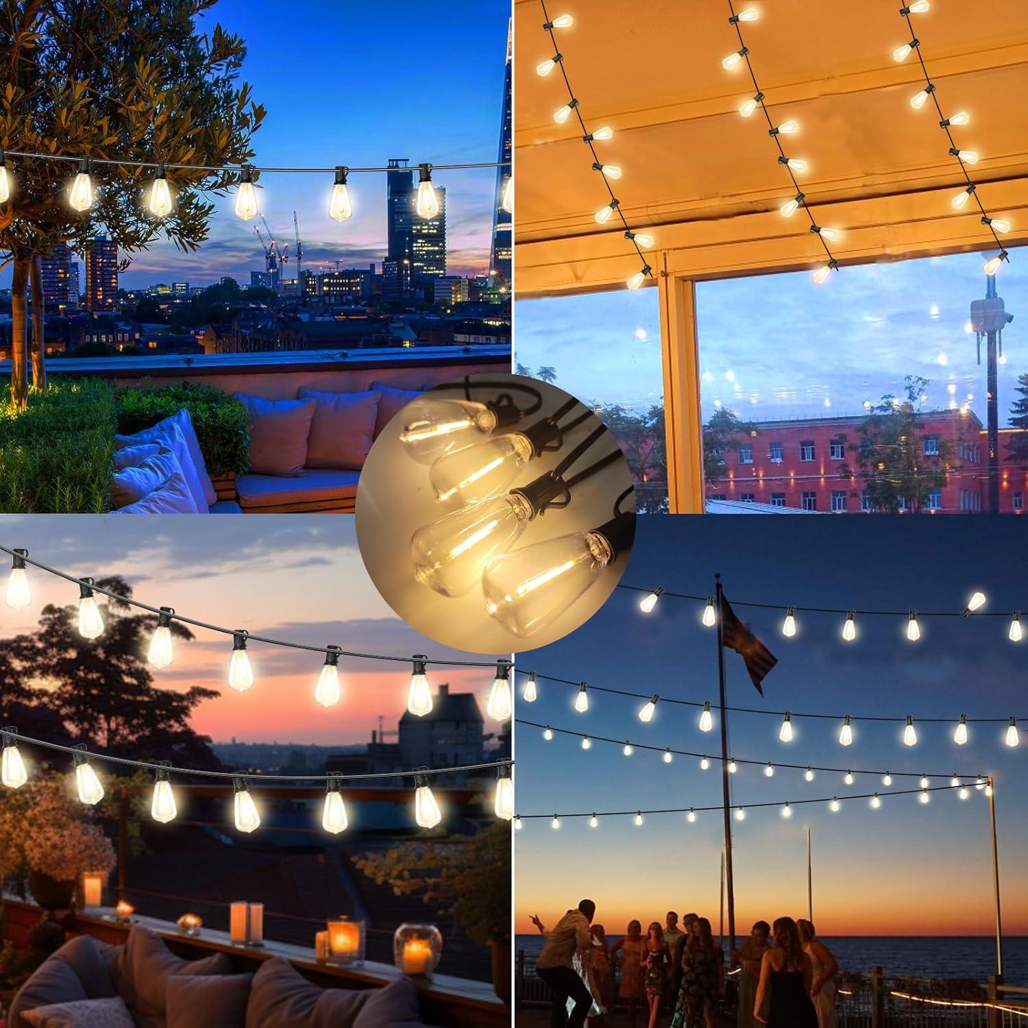 50FT Warm White LED Outdoor String Lights with Shatterproof Edison Bulbs