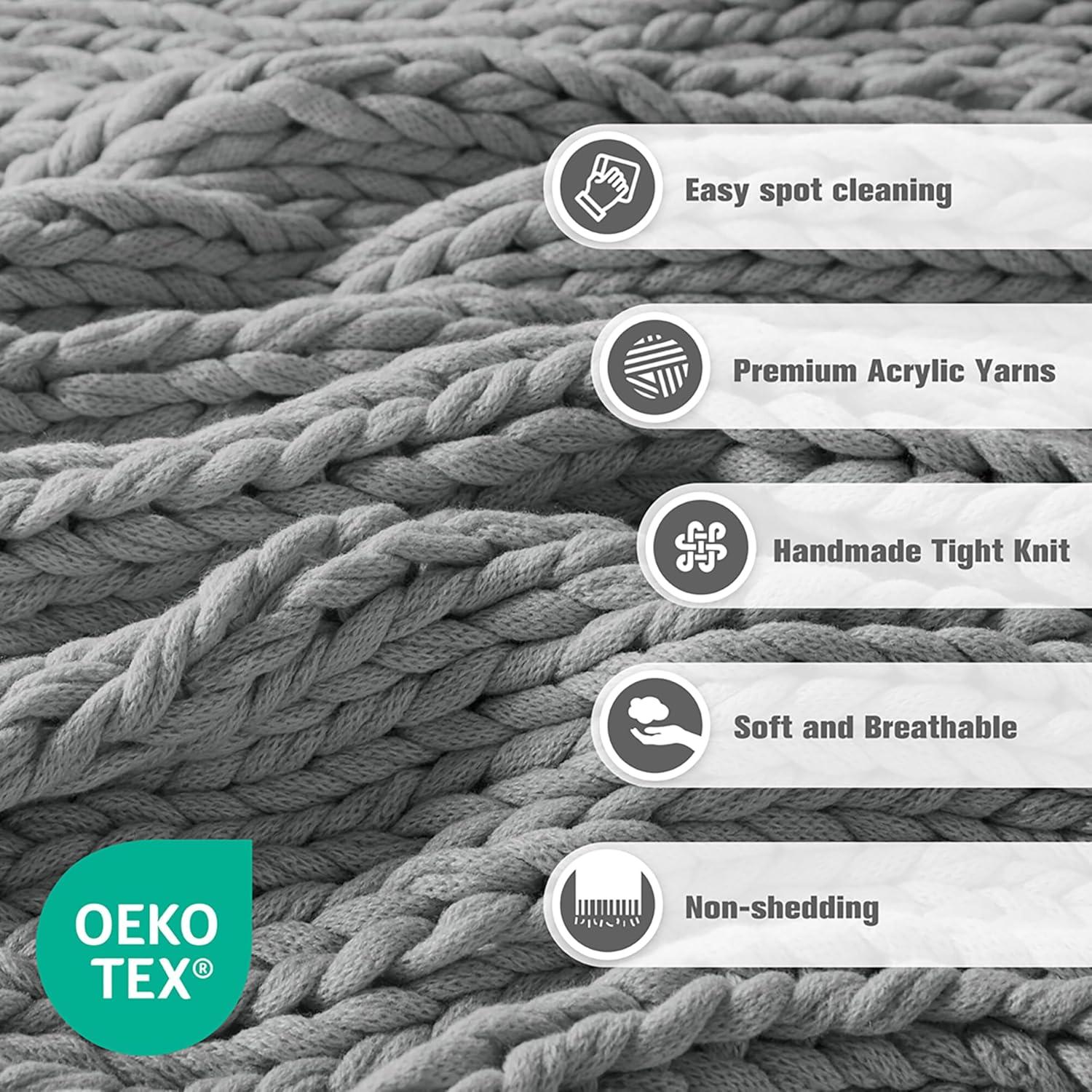 50"x60" Chunky Double Knit Handmade Throw Blanket Charcoal - Madison Park: Acrylic, Modern Style, All Ages