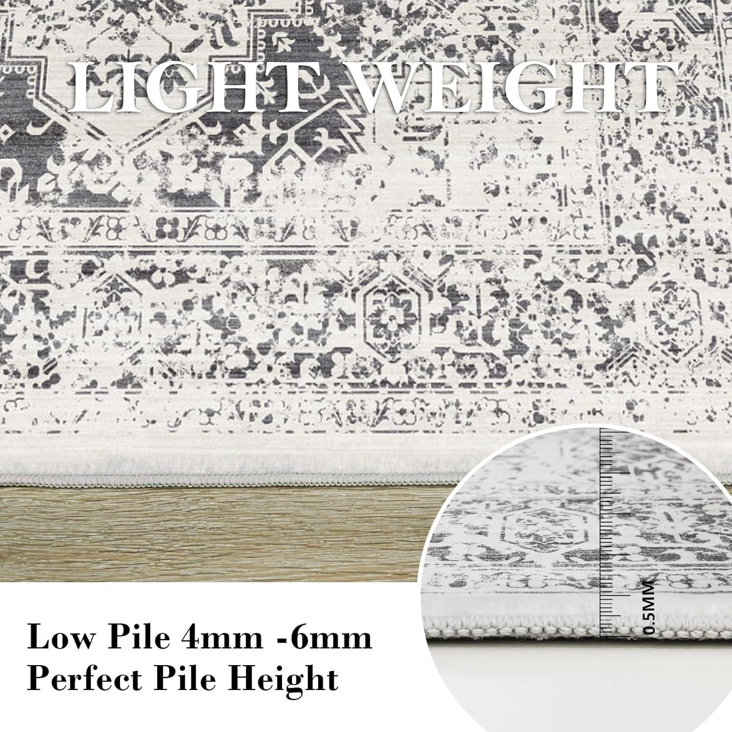 10x14 Large Area Rug - Vintage Washable Rug for Living Room with Non-Slip Low-Pile Traditional Medallion Border Rugs with Stain Resistant Foldable Retro Accent Indoor Thin Carpet