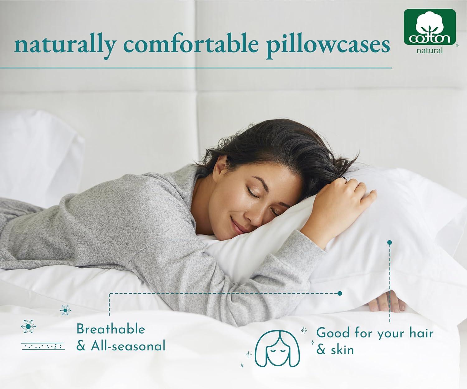 100% Cotton Seafoam Pillow Cases Standard Size / Queen Size Set of 2 Soft & Cooling Sateen Weave by California Design Den