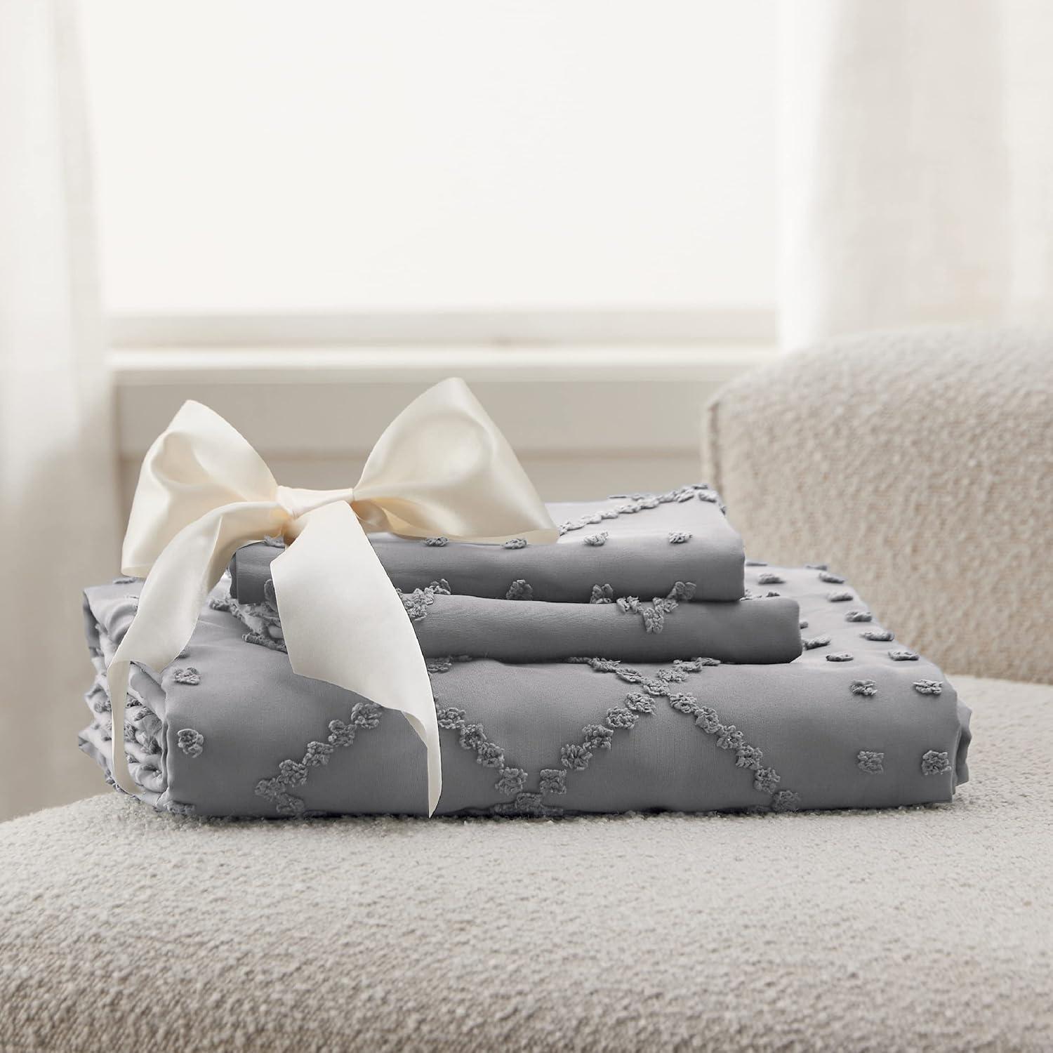 Bedsure Boho Duvet Cover King Size - Boho Bedding, Tufted King Duvet Cover for All Seasons, 3 Pieces Embroidery Shabby Chic Home Bedding,Comforter Not Included (Grey, 104" x 90")