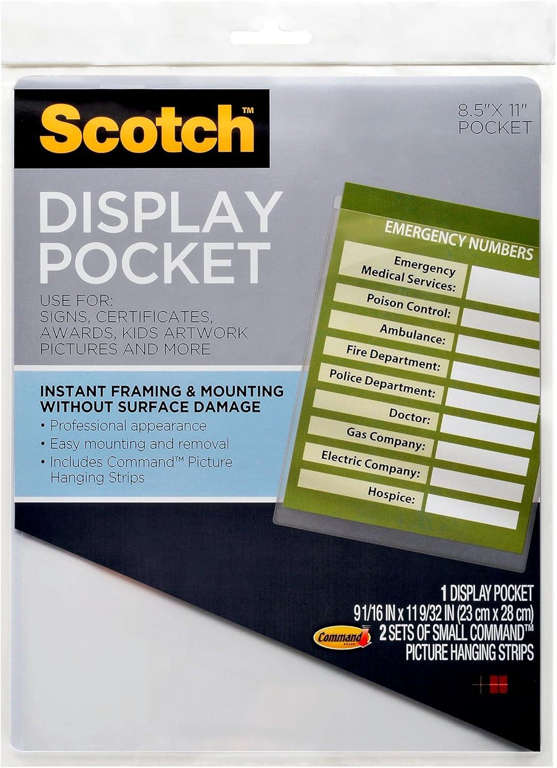 Scotch Display Pocket, Removable Interlocking Fasteners, Plastic, 8-1/2 x 11, Clear