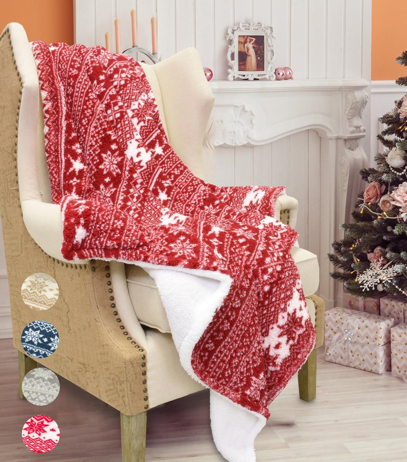 Catalonia Sherpa Throw Blanket, Super Soft Warm Fuzzy Comfy Snowflake Blankets, Reversible Fluffy Throws, Holiday Theme Blanket 50X60 inches