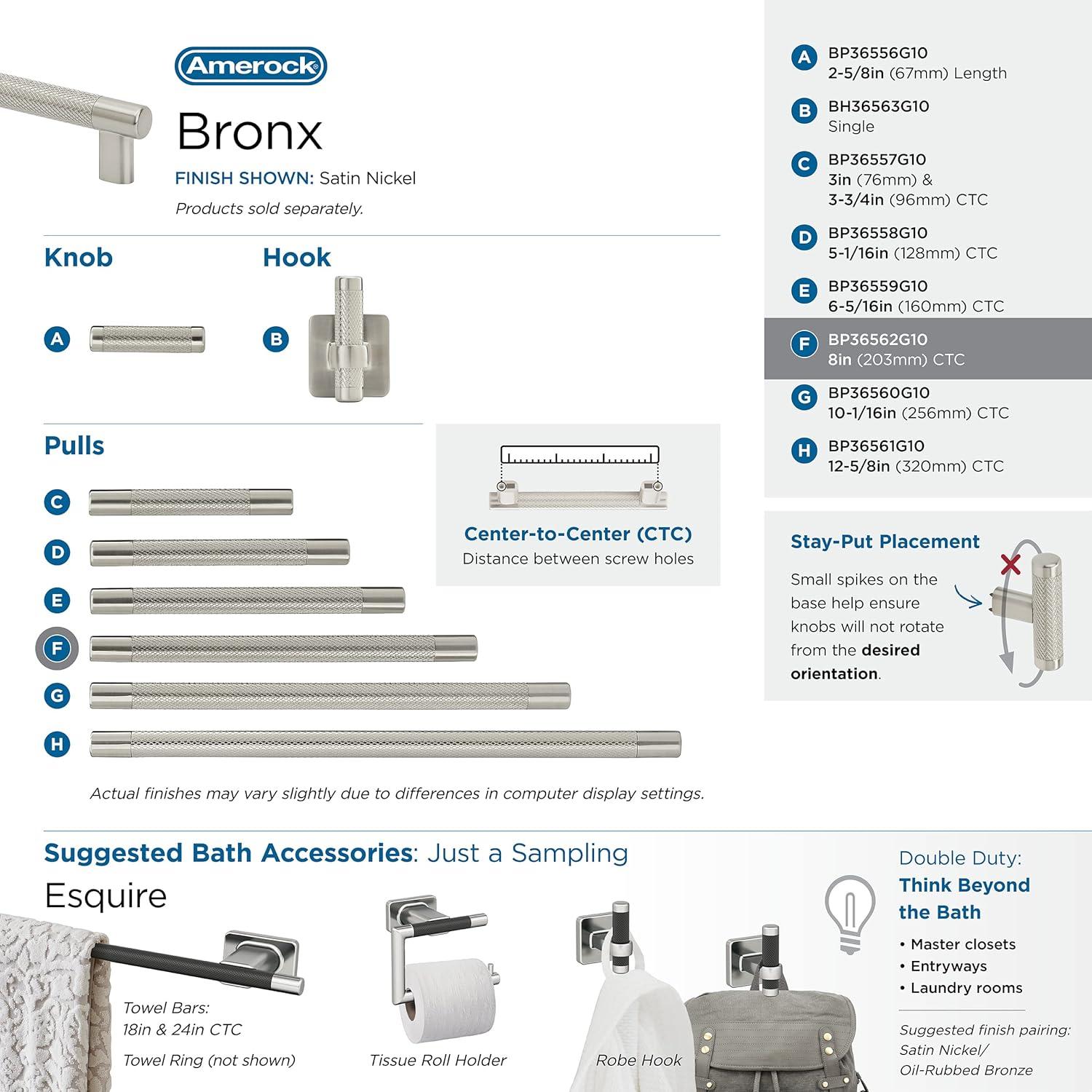 Amerock Bronx 8 inch (203mm) Center-to-Center Satin Nickel Cabinet Pull