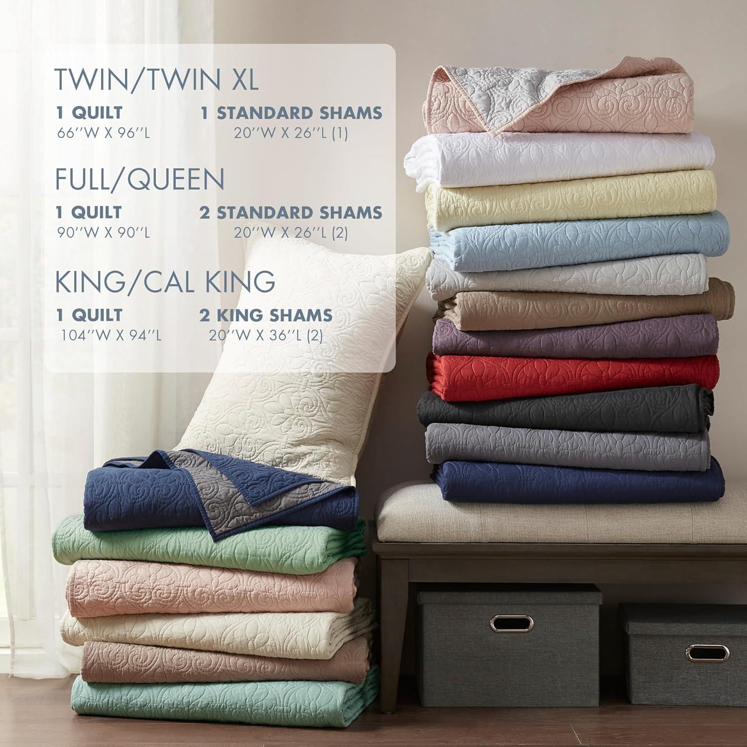 Madison Park 2pc Twin/Twin Extra Long Vancouver Reversible Coverlet Set Blue: Quilt Bedding Sets, Polyester Fill