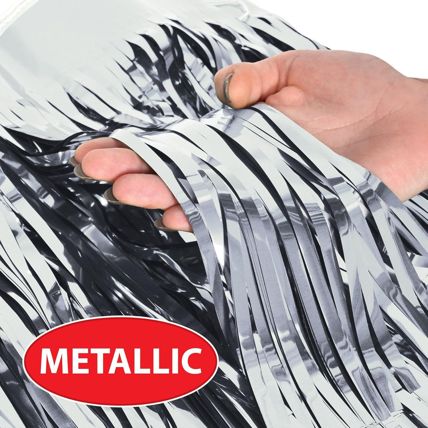 Silver Metallic Fringe Party Drape, 15" x 10'