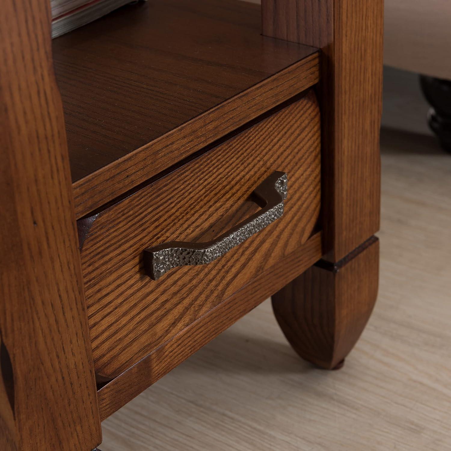 Rustic Oak and Slatestone Square Chairside End Table