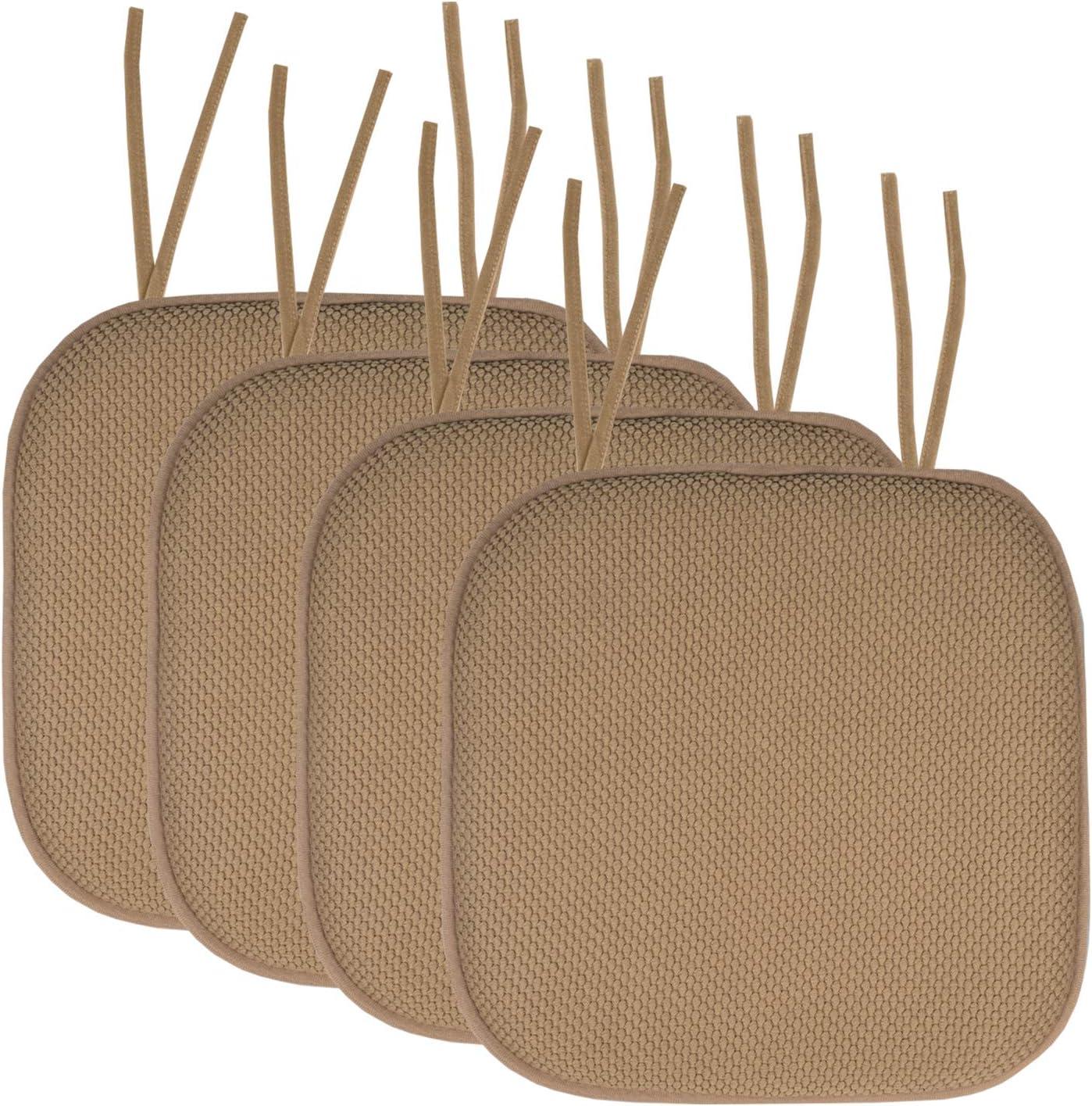 Honeycomb Memory Foam Non-Slip 16" x 16" Chair Cushion Pad with Ties, Yellow, 4 Pack
