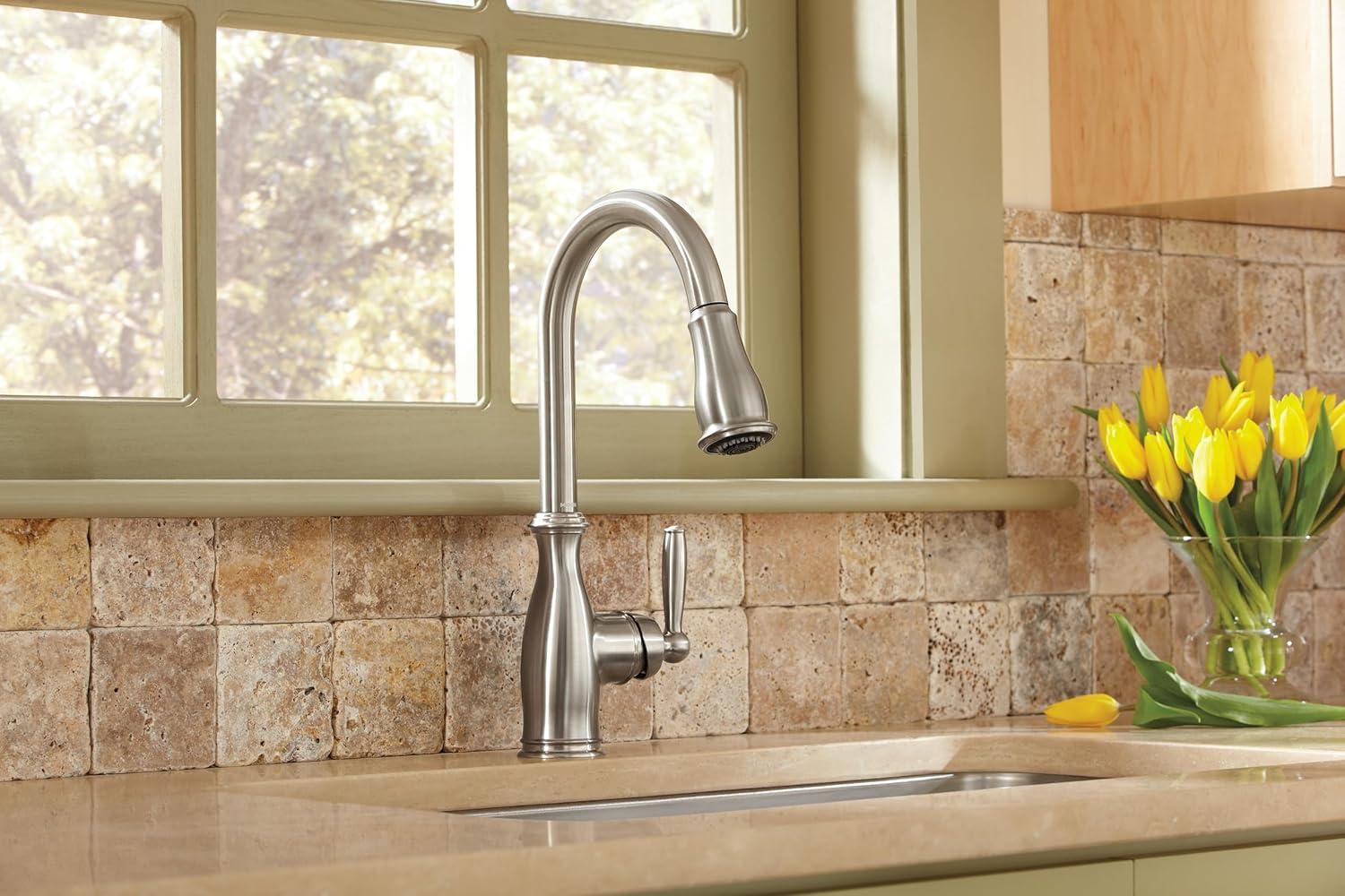 Brantford Pull Out Single Handle Kitchen Faucet with PowerBoost and Reflex