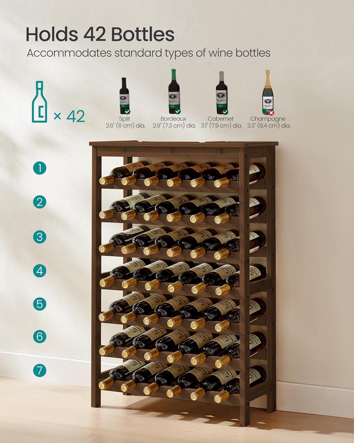 Walnut Bamboo 42-Bottle 7-Tier Wine Rack with Table Top