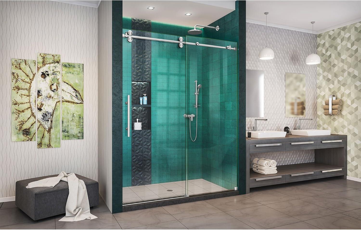 Enigma-XO Frameless Sliding Shower Door with Polished Stainless Steel Hardware