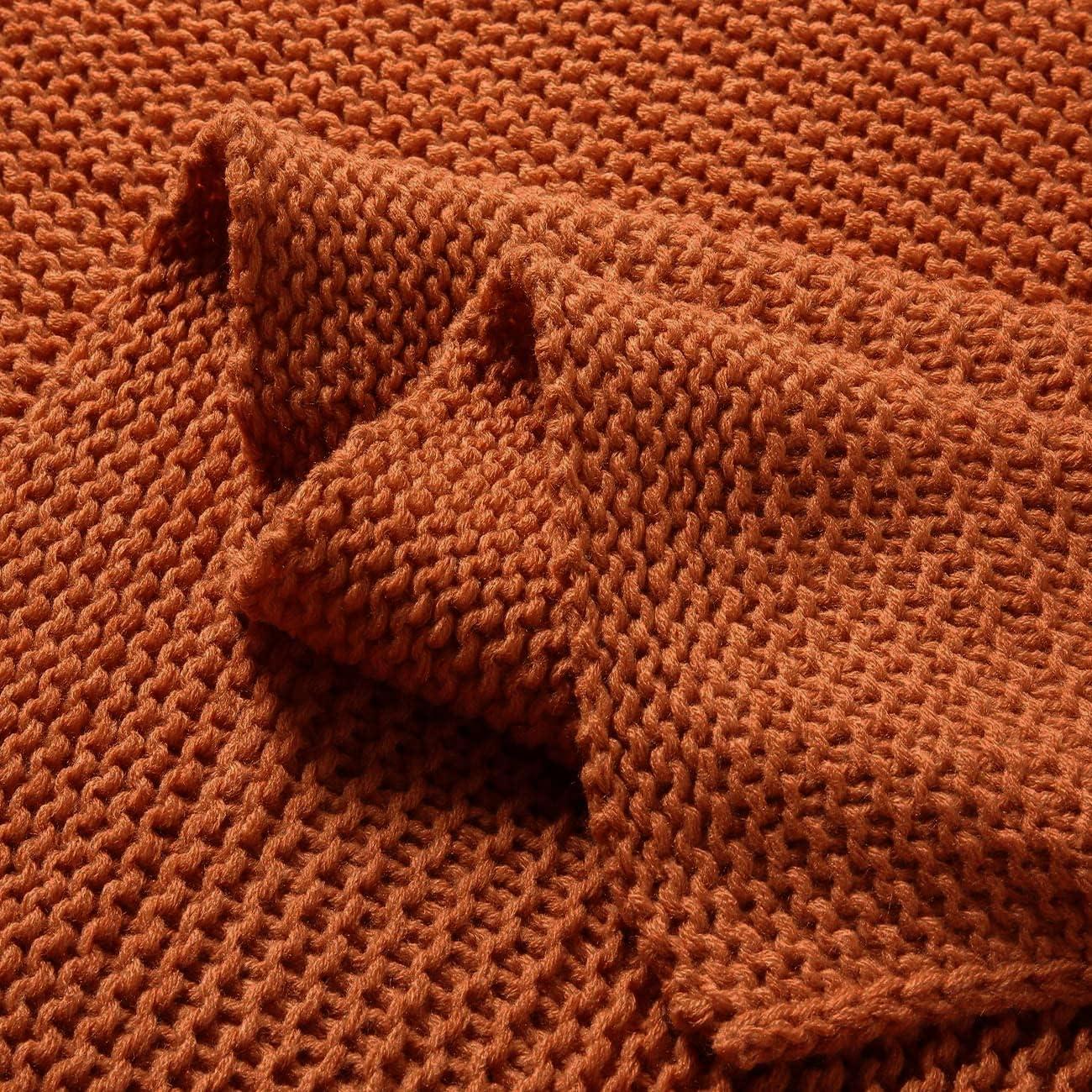 TREELY Knitted Throw Blanket Rust Orange Knit Throw Blanket for Couch Sofa Beach Chair, 50" x 60"