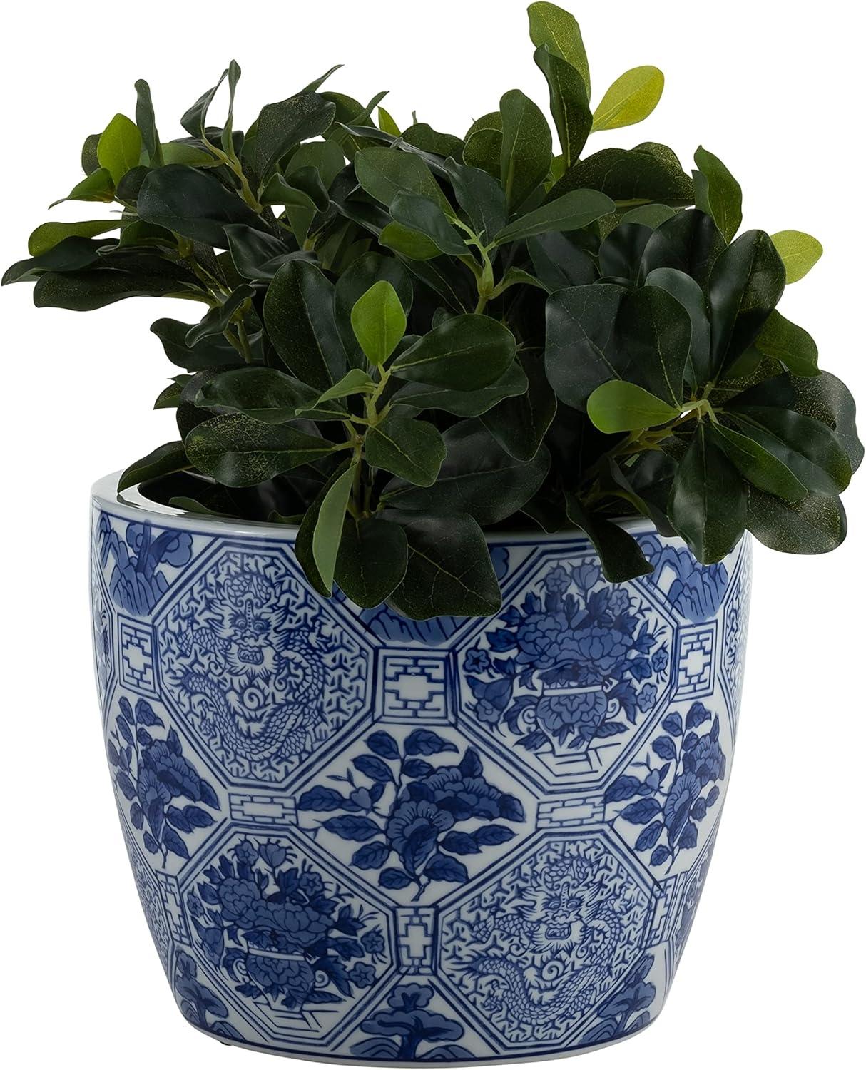 Sagebrook Home 3pc Chinoiserie Ceramic Indoor Outdoor Planter Pots Blue/White: Rust-Resistant, Hand-Painted, No Drainage Holes