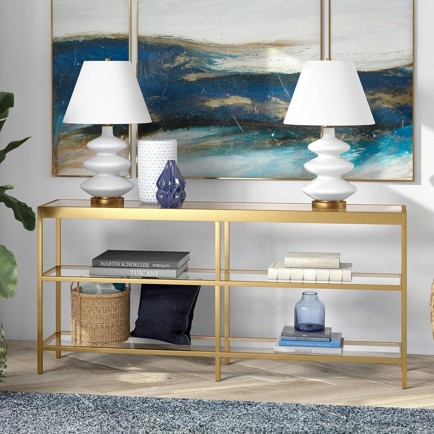 Evelyn&Zoe Alexis 64" Wide Rectangular Console Table, Brass