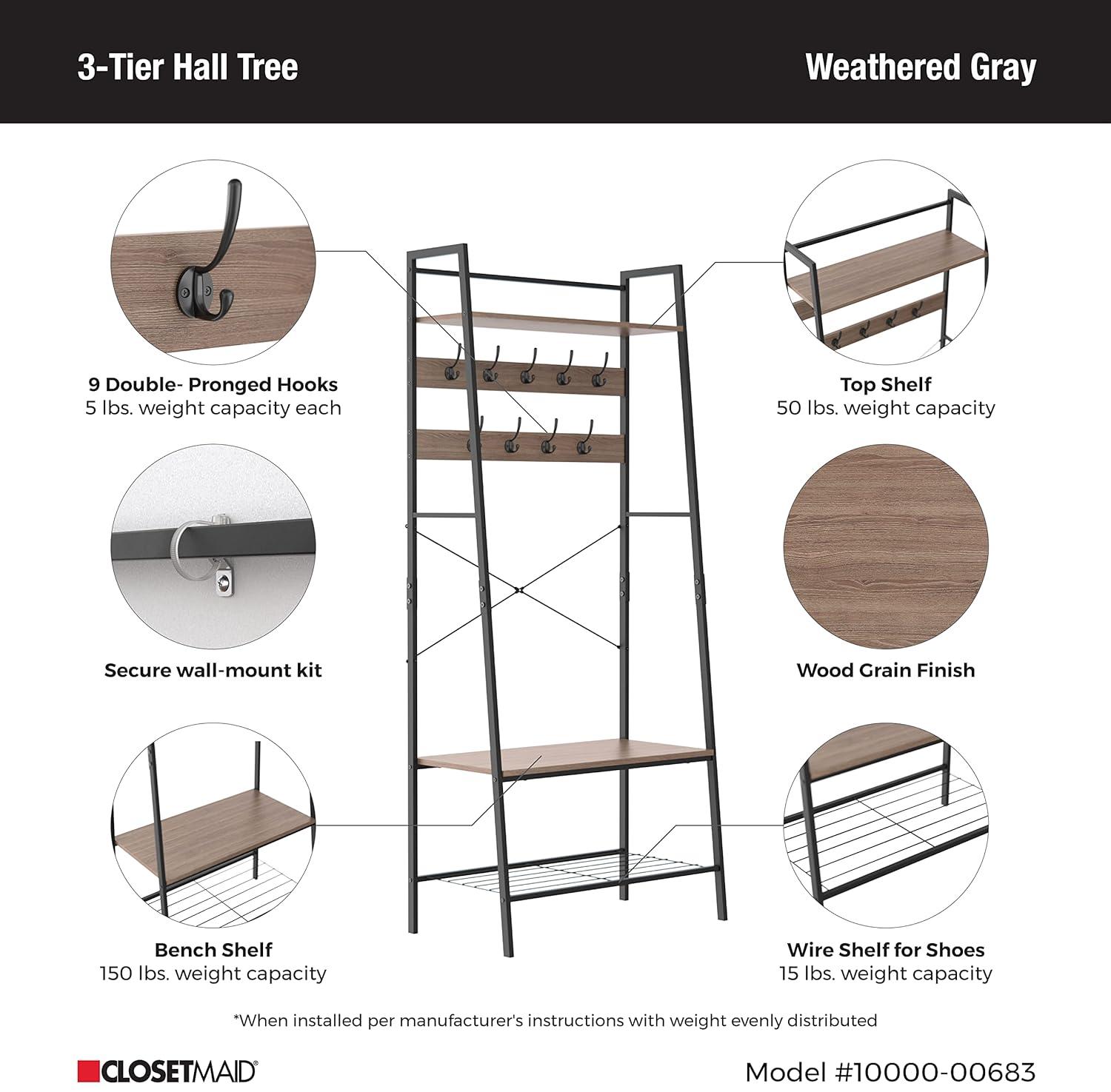 Steel Hall Tree with Bench and Shoe Storage