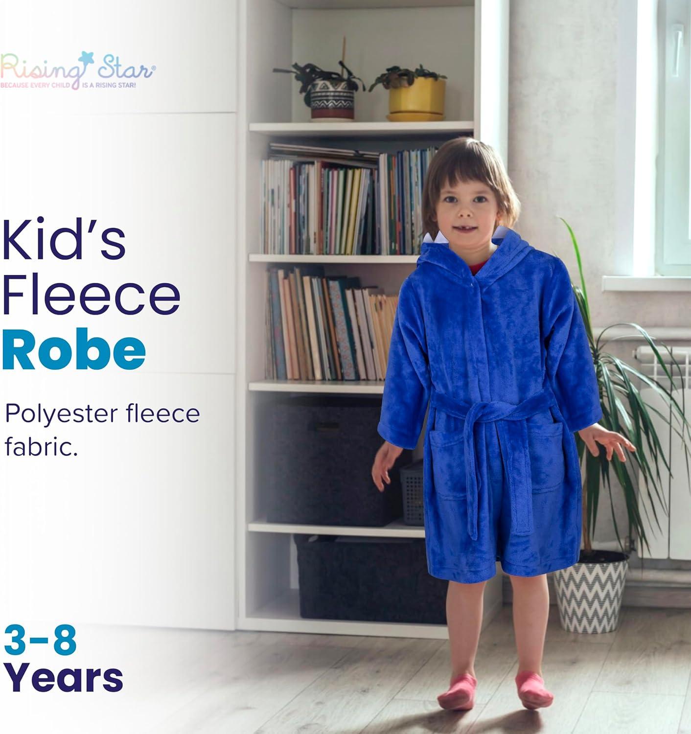 Rising Star Shark Girls & Boys Robe, Kids Soft Plush Hooded Bathrobe -Ages 3-5T