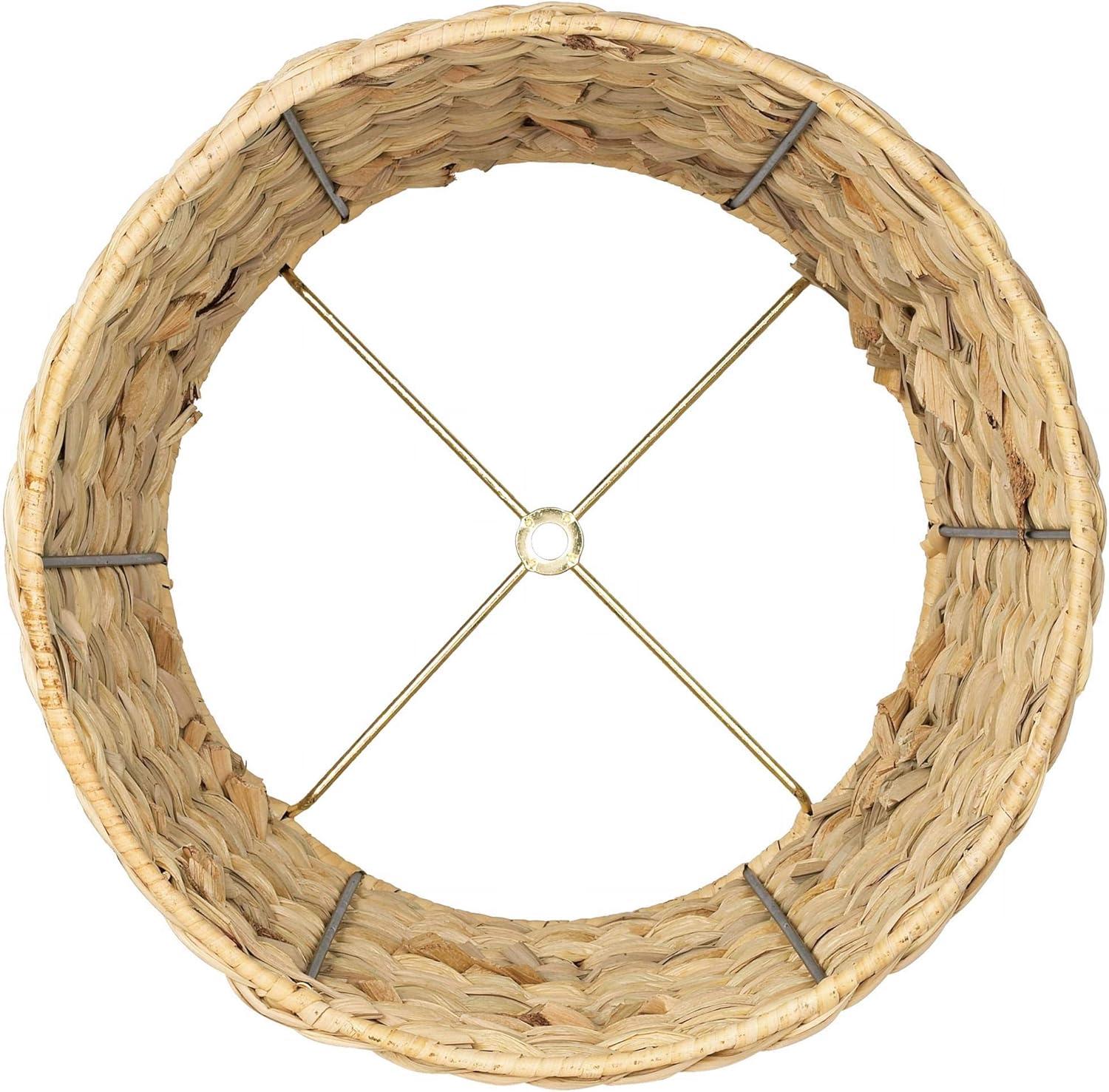 Springcrest Woven Seagrass Small Drum Lamp Shade 10" Top x 12" Bottom x 8.25" Slant x 8" High (Spider) Replacement with Harp and Finial