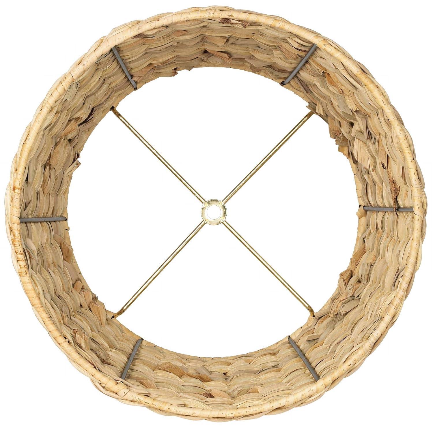 Springcrest Woven Seagrass Small Drum Lamp Shade 10" Top x 12" Bottom x 8.25" Slant x 8" High (Spider) Replacement with Harp and Finial