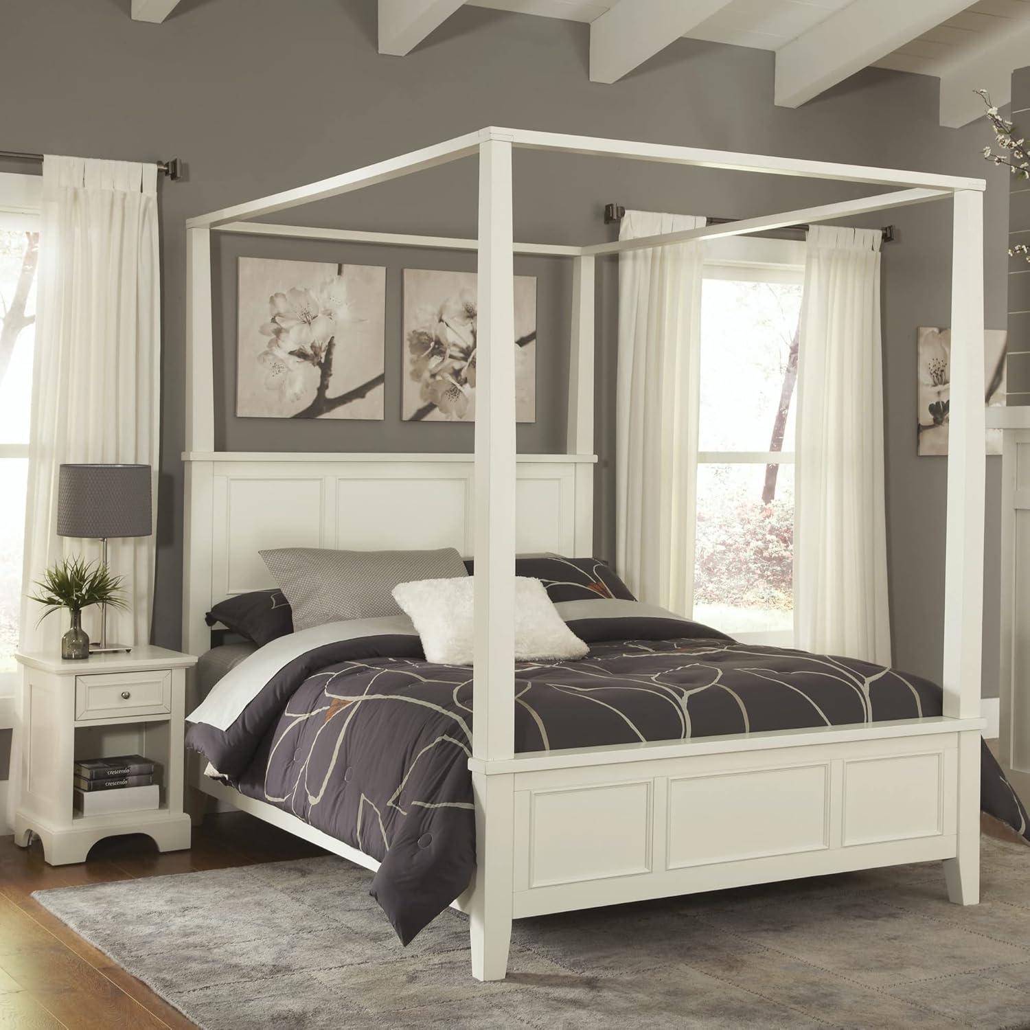 Naples Off-White Queen Canopy Bed with Nightstand