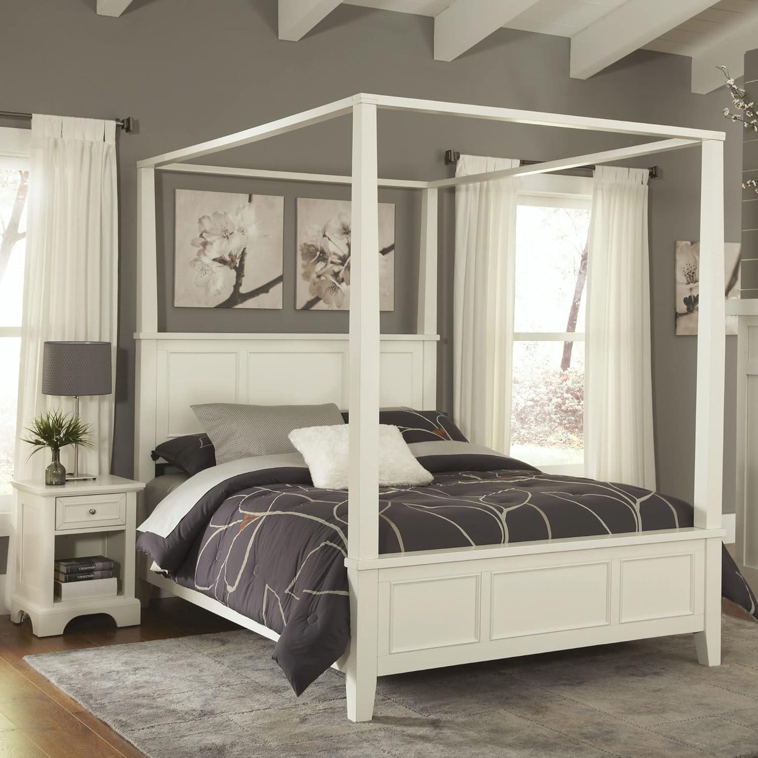 Homestyles Naples Off White Wood Queen Bed and Nightstand