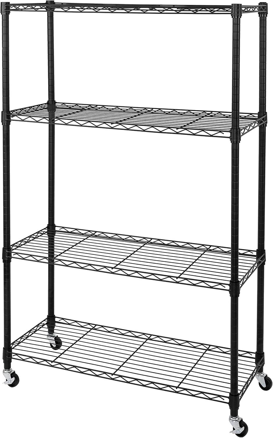 Solid Steel Wire Shelving Storage Unit Adjustable Shelves Organizer Rack, for Home, Kitchen, Office, Garage, Bedroom, Closet, Black, 4-Tier, 36" W x 14" D