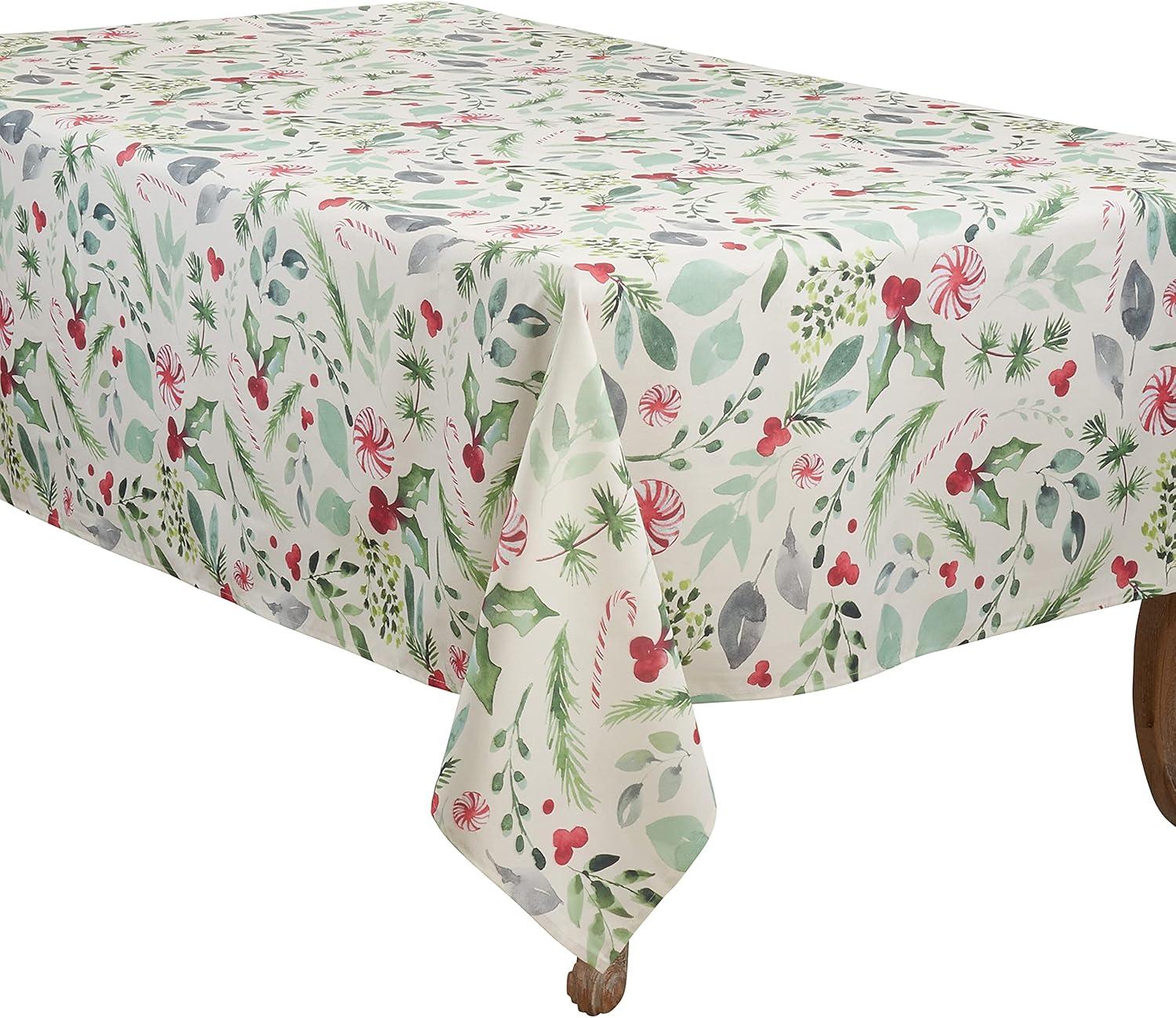 65 x 120 in. Oblong Christmas Foliage & Candy Canes Tablecloth