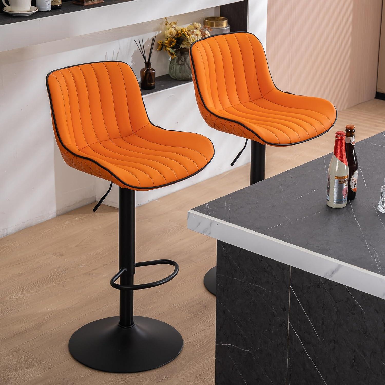 Zager Swivel Adjustable Height Bar Stools, Leather Upholstered Counter Stools, Modern Pub Stool