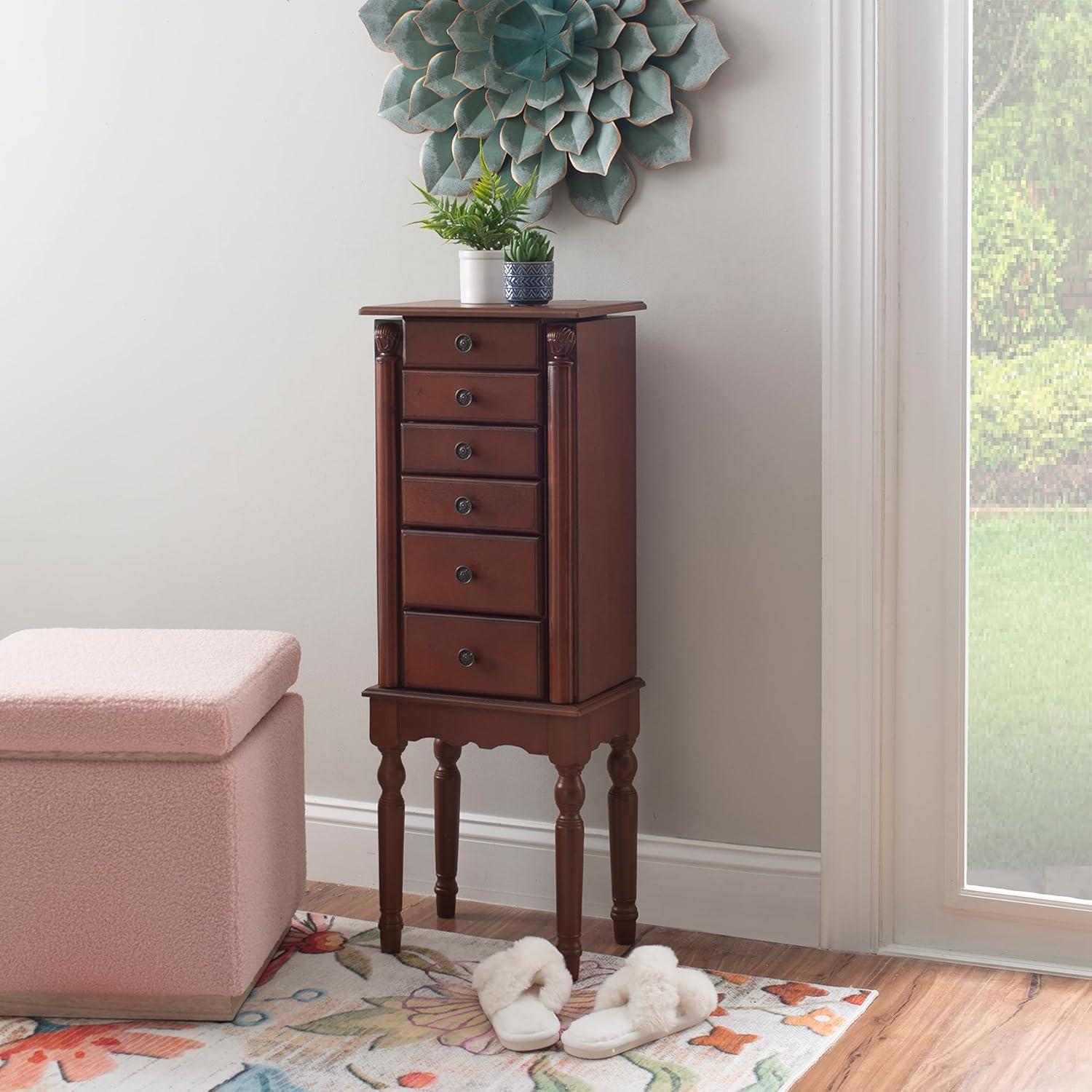 Lightly Distressed Deep Cherry Jewelry Armoire