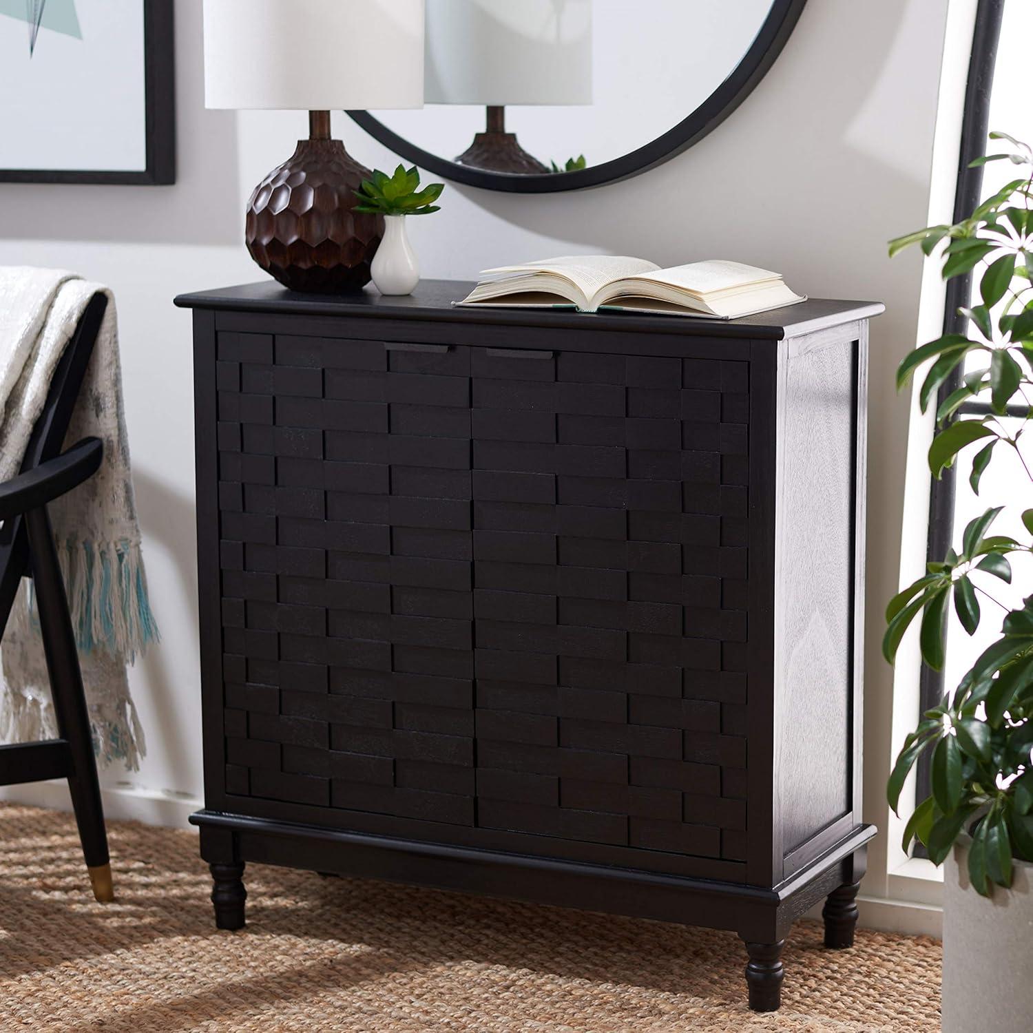 Malcolm 34'' Contemporary Black Basketweave Storage Console