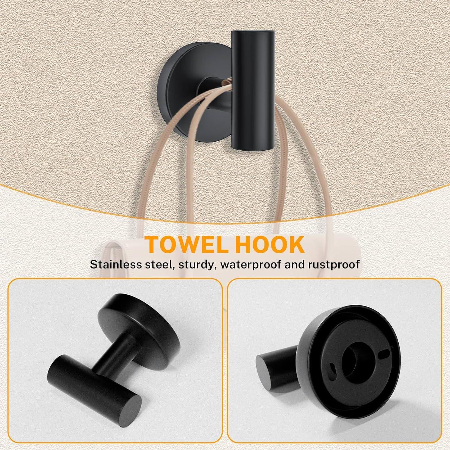 Matte Black 5-Piece Stainless Steel Bathroom Hardware Set