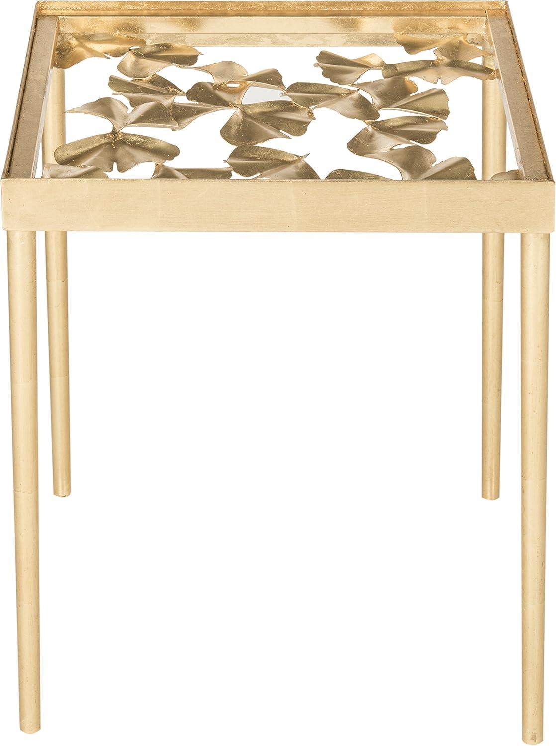 Ethereal Ginkgo Leaf 18" Gold Metal and Glass Side Table