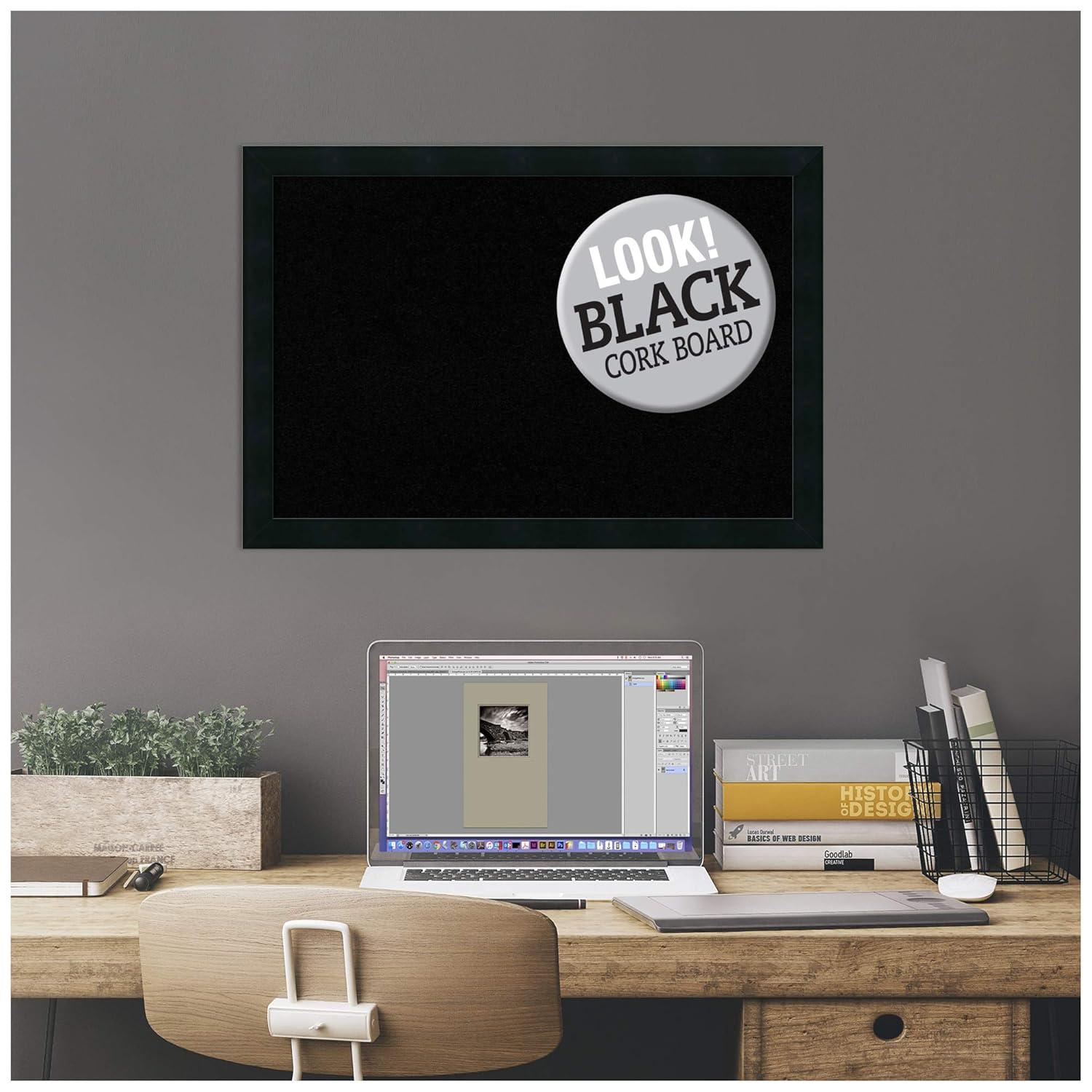 Amanti Art Black Cork Board Wood Framed Mezzanotte Black Bulletin Board 26 in. x 18 in.