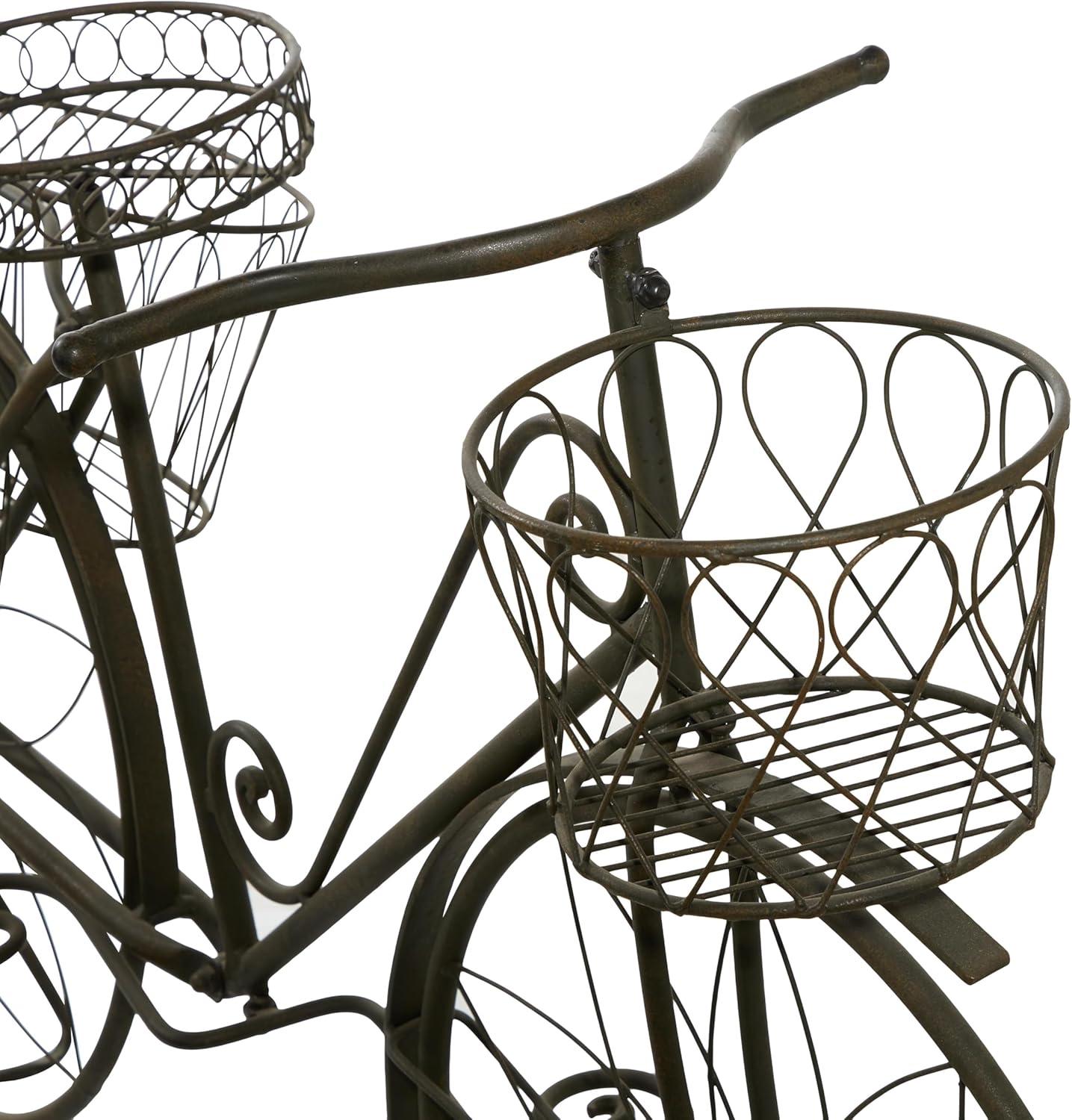 DecMode Vintage Turquoise/Red 3 Tier Bicycle Inspired Metal Plantstand, 54"W x 32"H