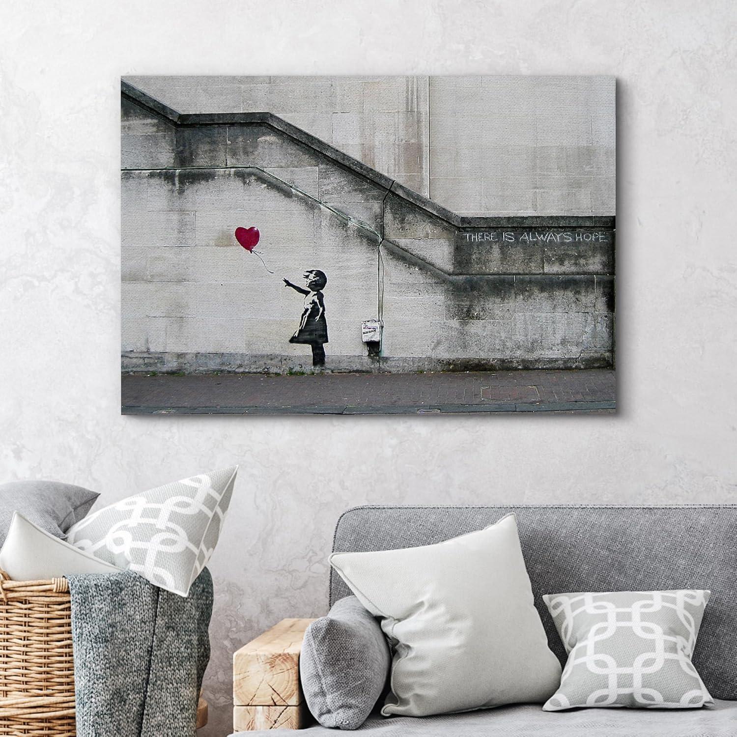 wall26 Canvas Print Wall Art Banksy There is Always Hope Girl with Balloon Graffiti & Street Art Pop Culture Illustrations Pop Art Bohemian Multicolor Dark for Living Room, Bedroom, Office - 12&q