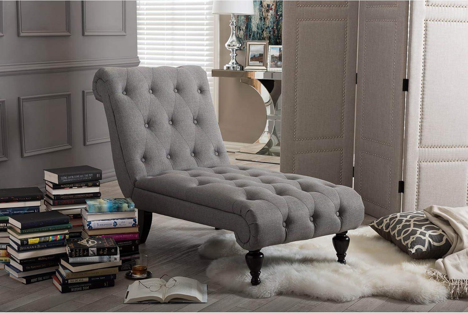 Pemberly Row Tufted Chaise Lounge in Gray and Black