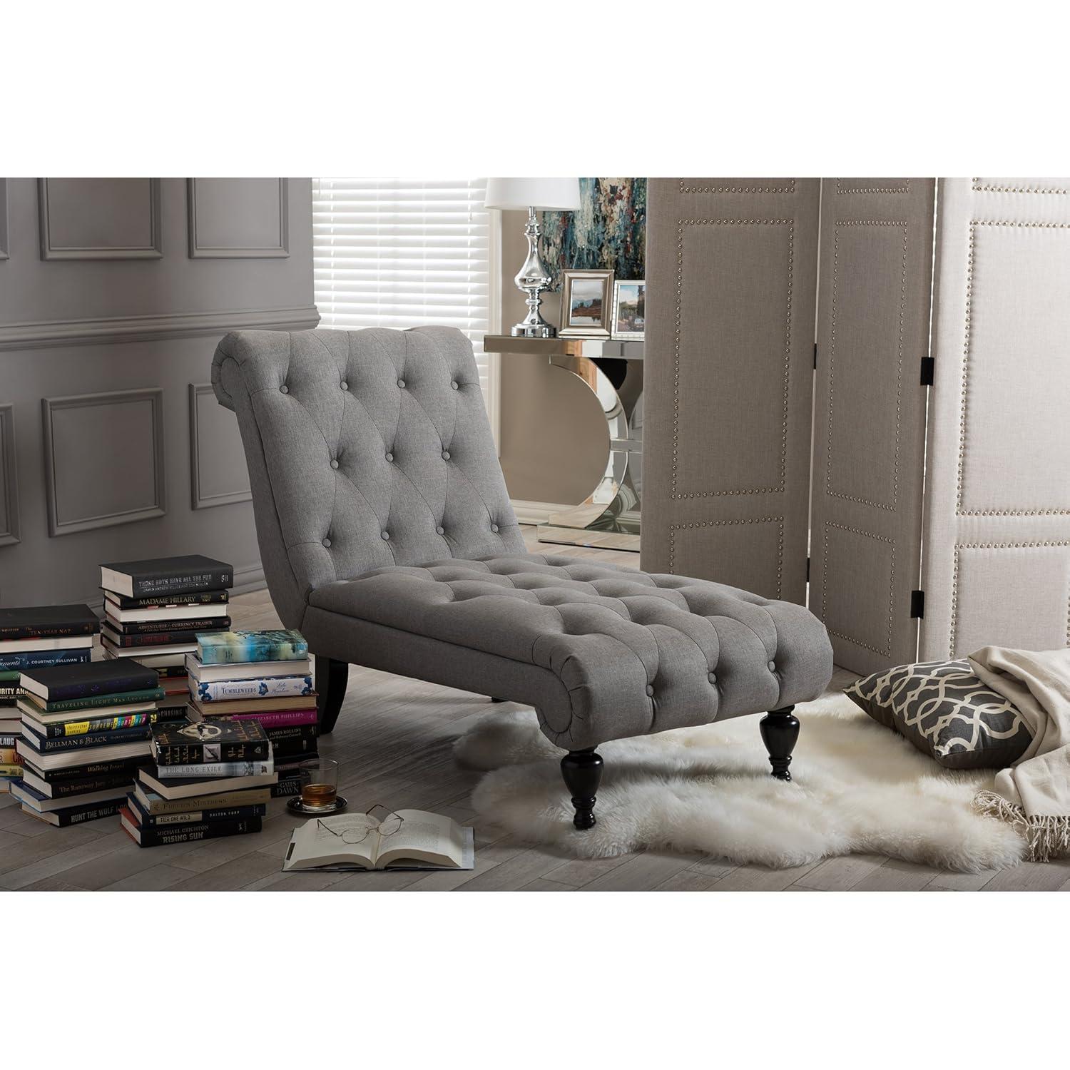 Baxton Studio Layla Mid-century Retro Modern Grey Fabric Upholstered Button-tufted Chaise Lounge